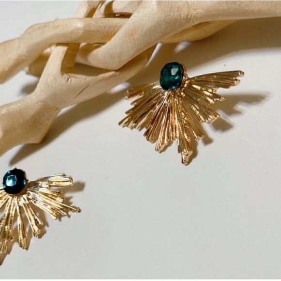 Green diamond flower earrings #203 - Picture 3 of 7